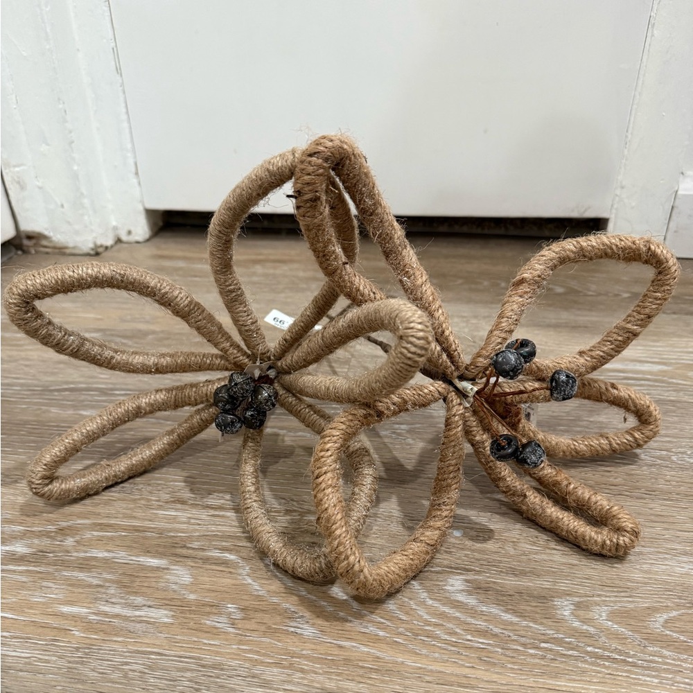 NEW. Set of 2, Rustic Jute Bell Flower Stems. 12” X 11”.